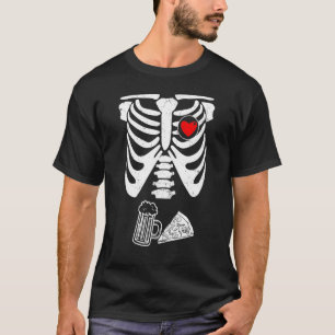 Camiseta Pai Skeleton Halloween Beer Pizza Coupl.