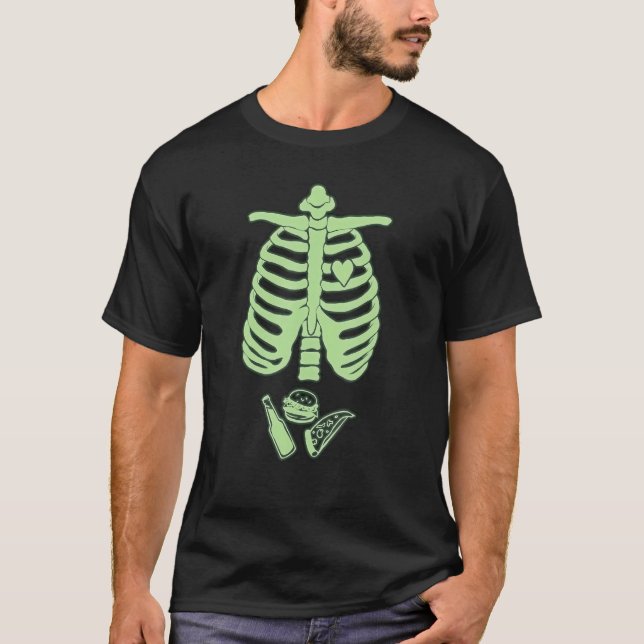 Camiseta Pai Skeleton Halloween Beer Pizza Coupl. (Frente)