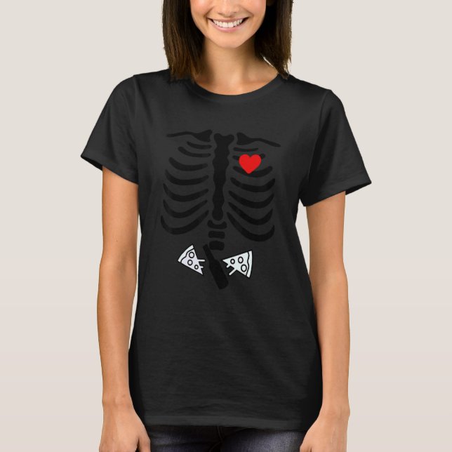 Camiseta Pai Skeleton Halloween Beer Pizza Coupl. (Frente)
