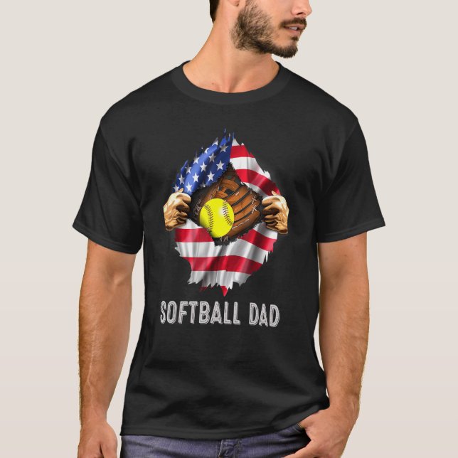 Camiseta Pai Softball Super Herói Americano Flag Fathers D (Frente)