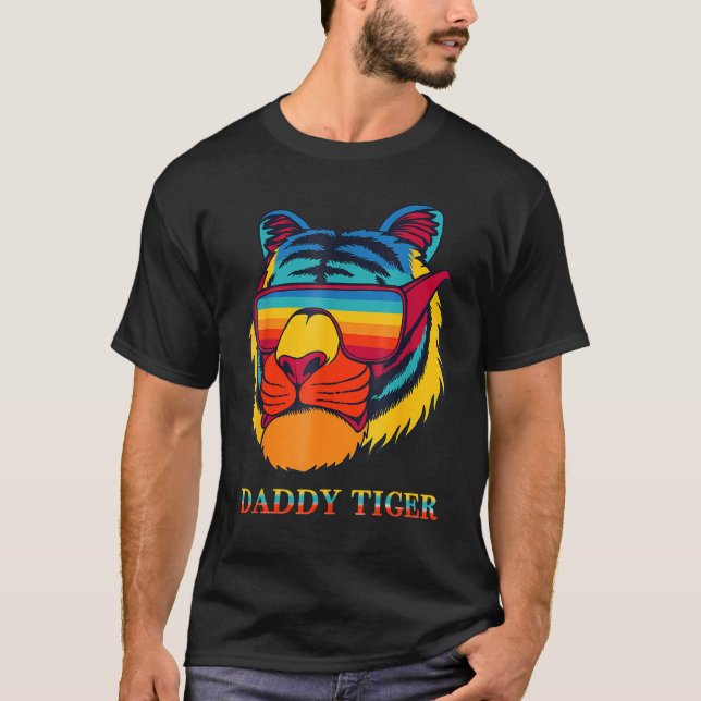 Camiseta Pai Tigre Óculos escuros Tigre colorido (Frente)