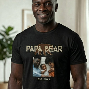 Camiseta Pai Urso Pai Ano Fundado Foto Preto