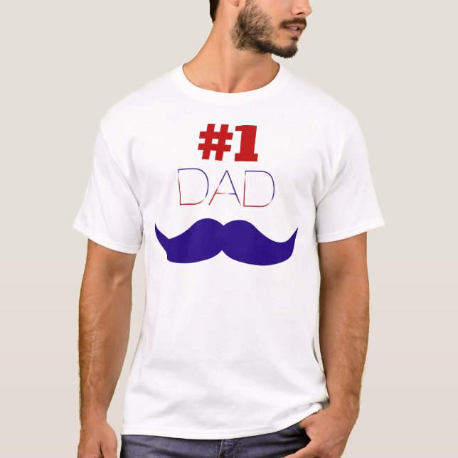 Camiseta pai vermelho, branco e bigode azul - Número um (Frente)