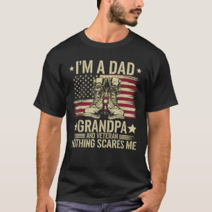 Camiseta Pai Veterano Avô Americano Bandeira Combate Boots