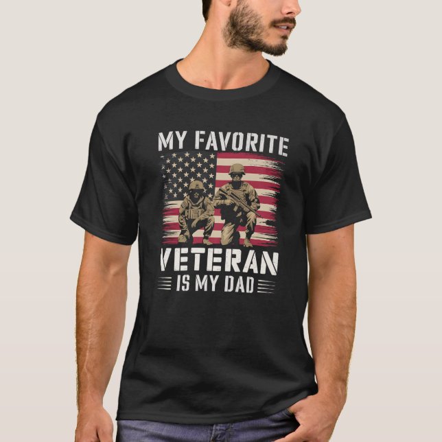Camiseta Pai Veterano Bandeira Americana Orgulhosa Criança  (Frente)