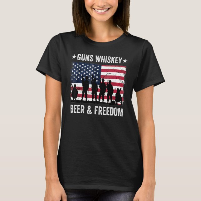 Camiseta Pai Vovô Veteran Us Flag Guns Whiskey Beer Free (Frente)