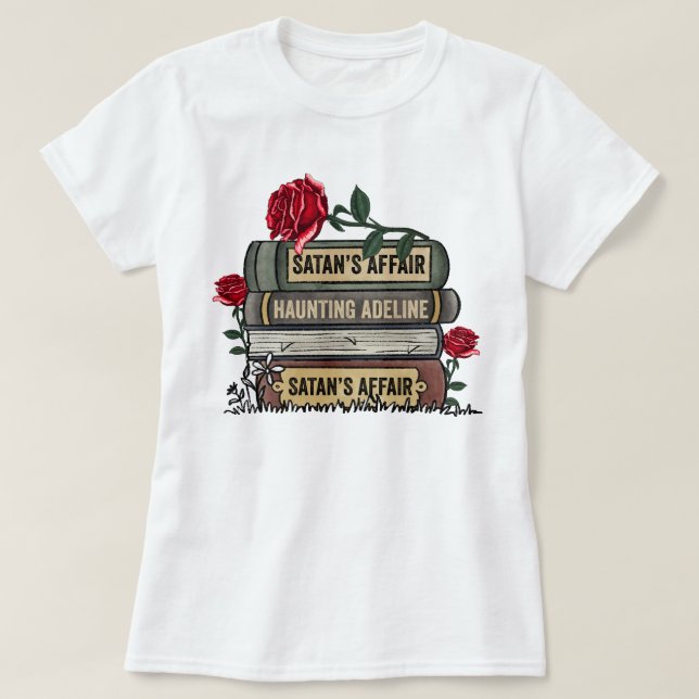 Camiseta Pai Zade Book Stack Assombrando Adeline Smut Book (Frente do Design)