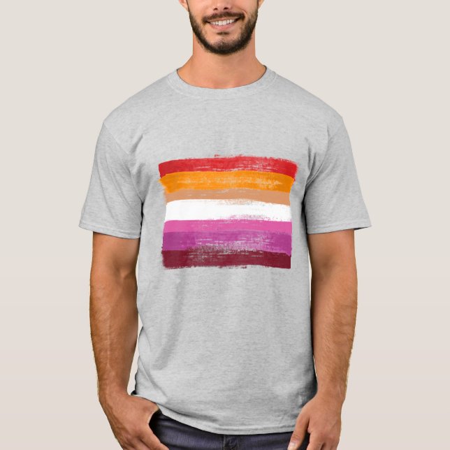 CAMISETA PAINEL DE BANDEIRA DE ORGULHO LESBIANO PINTADO (Frente)