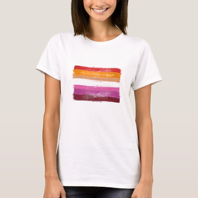 CAMISETA PAINEL DE BANDEIRA DE ORGULHO LESBIANO PINTADO (Frente)