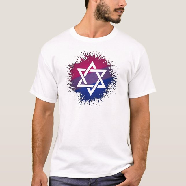 Camiseta Paint Splatter Bisexual Pride Star: Símbolo David (Frente)