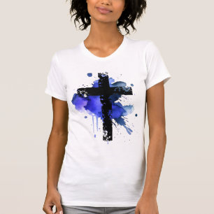 Camiseta Paint Splatter Christian Cross - Azul