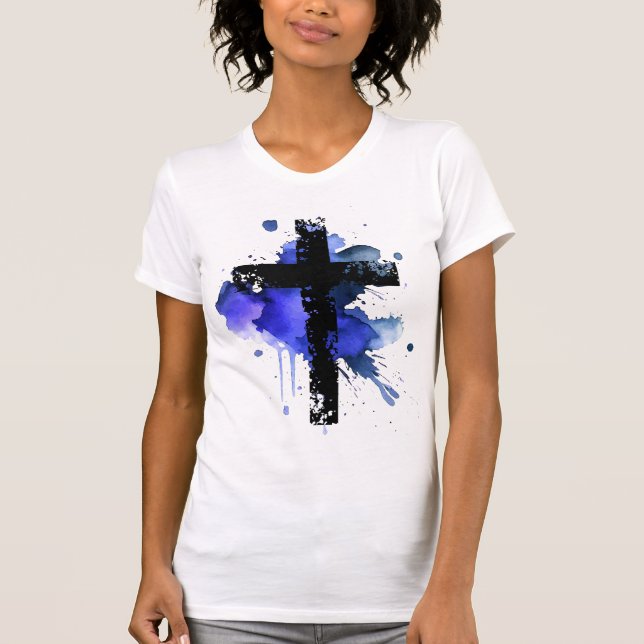 Camiseta Paint Splatter Christian Cross - Azul (Frente)