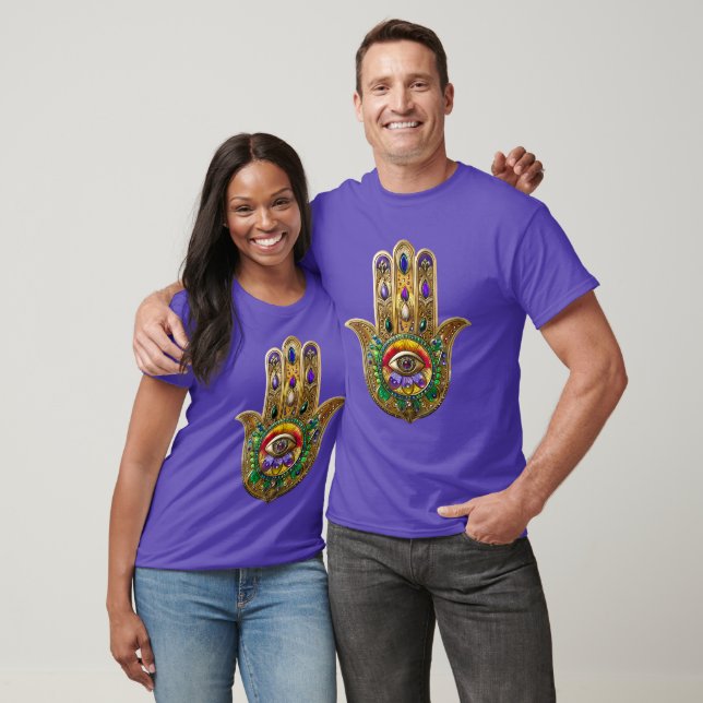 Camiseta Painted Gold Hamsa Amethyst Ruby Third Eye (Unissex)
