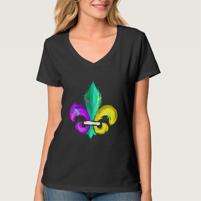 Camiseta Painted Purple Green And Golden Fleur De Lis For M (Frente)