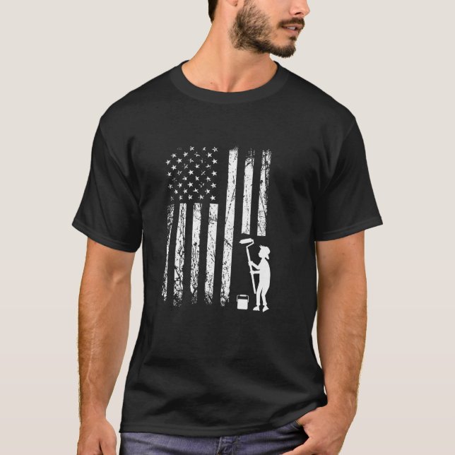 Camiseta Painter American Flag Roller Art Design (Frente)