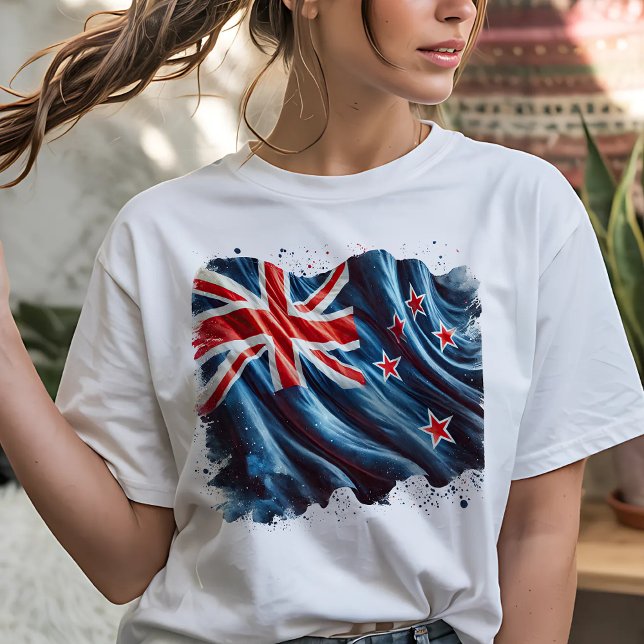 Camiseta Painterly New Zealand Tattered Flag (Criador carregado)