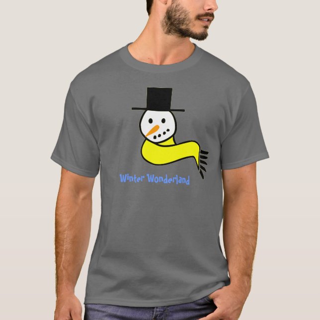 Camiseta País das maravilhas do inverno do boneco de neve (Frente)