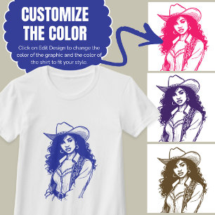 Camiseta País de Desenho da Linha Cowgirl de Cores Personal