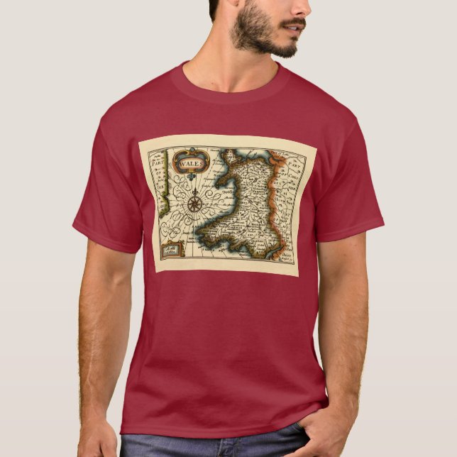 Camiseta País de Gales - Antigo e Histórico Mapa do Atlas B (Frente)