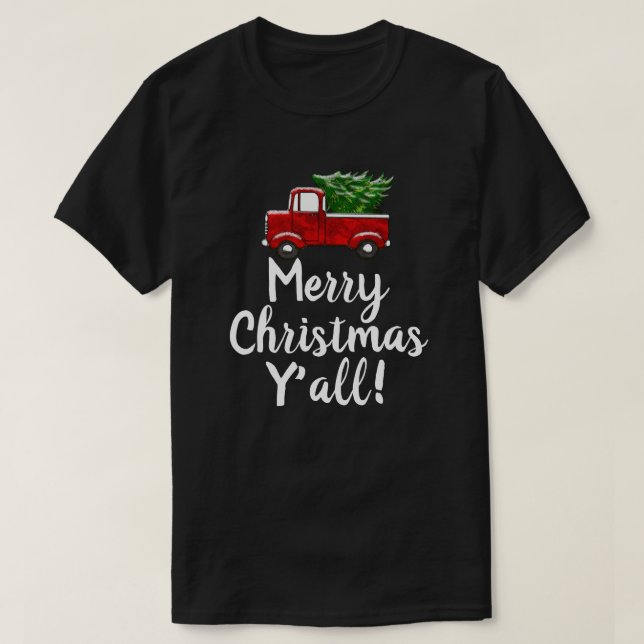 Camiseta País engraçado de Yall do Feliz Natal vermelho da (Frente do Design)
