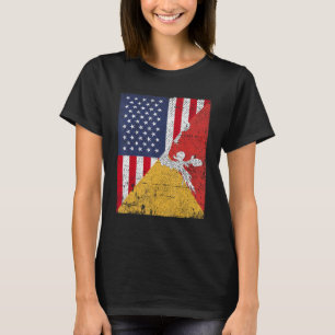 Camiseta País Sinalizador Design Half EUA Half Half Butão