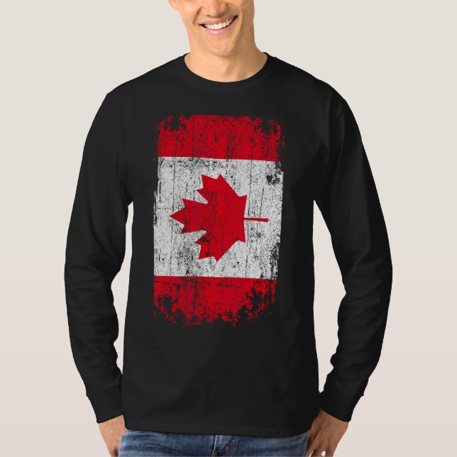 Camiseta País Sinalizador Souvenir Grunge Bandeira Canadá (Frente)