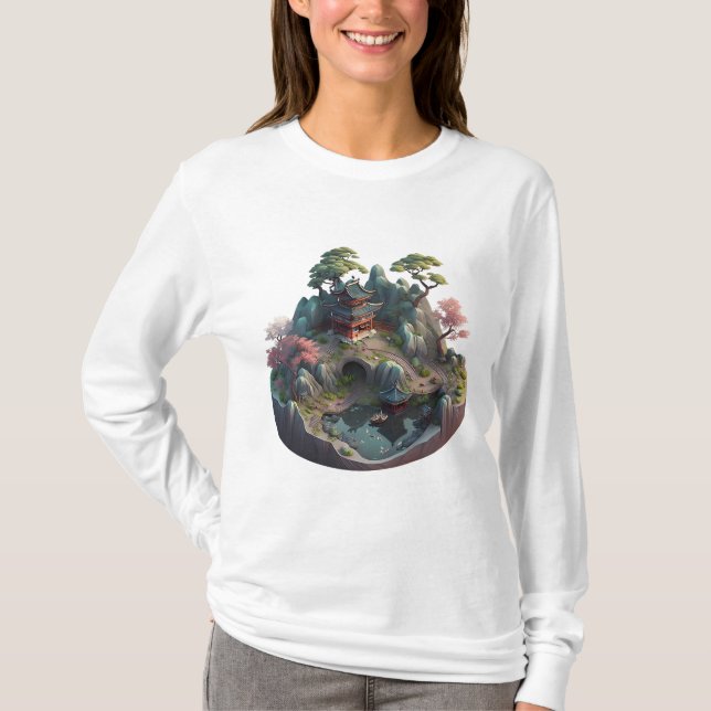 Camiseta Paisagem 3D Fantástica e Bonita, T-shirt de manga  (Frente)