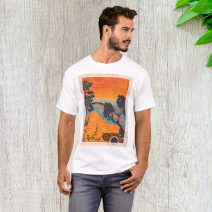 Camiseta Paisagem Abstrata da Floresta do Pôr do Sol Retrô
