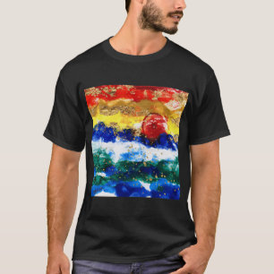 Camiseta Paisagem Abstrata de Mar Cenário Arco-íris Sol Poe