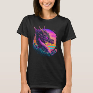 Camiseta Paisagem Abstrata Vaporwave Dragão Lua Árvore Água