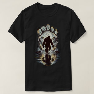 Camiseta Paisagem Aquática com Pegada de Sasquatch ao Luar