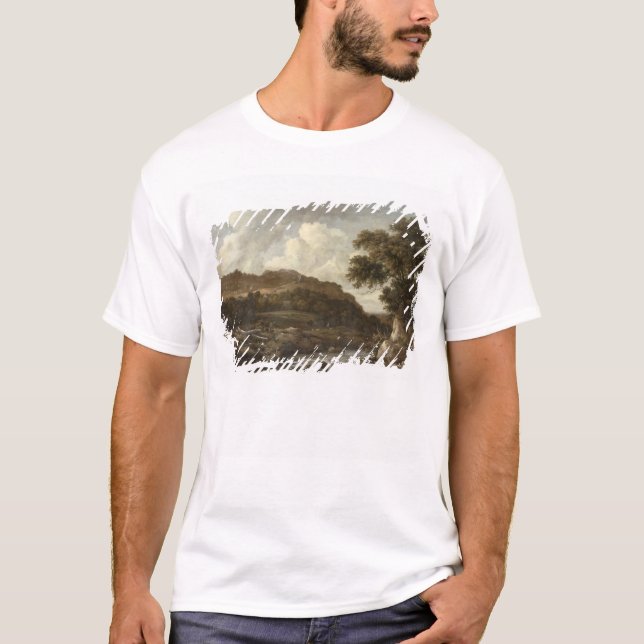 Camiseta Paisagem arborizada montanhosa com uma torrente (Frente)