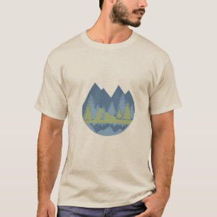 Camiseta Paisagem Azul e Verde com Lobos e Montanhas