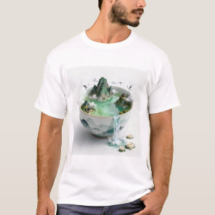 Camiseta Paisagem Chinesa Tendência em uma Tigela Verde S