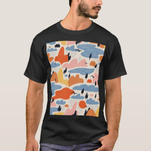 Camiseta Paisagem colorida, montanhas, lagos, sem costura.