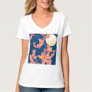 Camiseta Paisagem com borboletas - coral, azul lacrimogêne