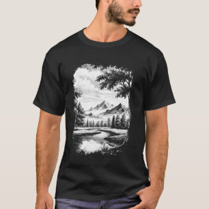 Camiseta Paisagem com Montanha Florestal e Rio - Natureza