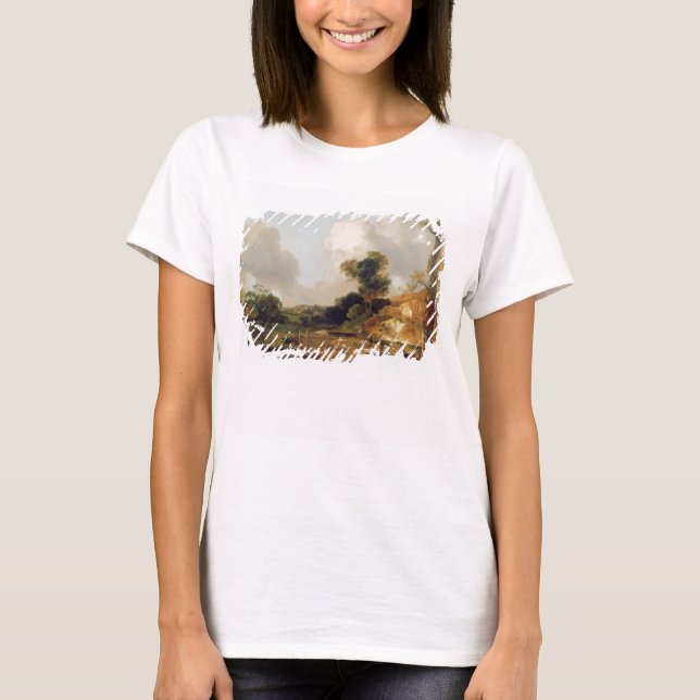 Camiseta Paisagem com Stream e Weir (óleo na canvas) (Frente)