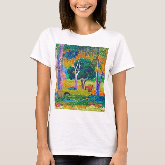 Camiseta Paisagem com Suíno e Cavalo, Gauguin (Frente)