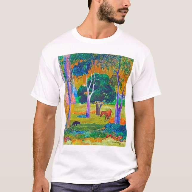 Camiseta Paisagem com Suíno e Cavalo, Gauguin (Frente)