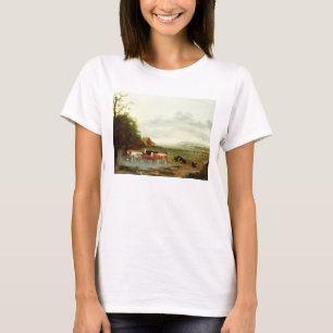 Camiseta Paisagem com um pastor e o gado (óleo no canva