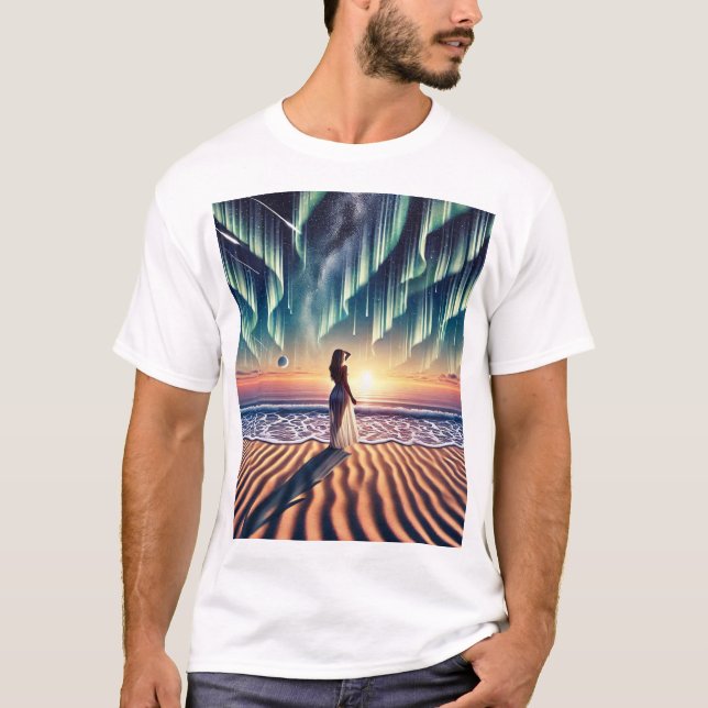 Camiseta Paisagem Cósmica: Aurora Sonhando com Ill Óptico 3 (Frente)