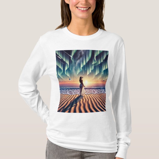 Camiseta Paisagem Cósmica: Aurora Sonhando com Ill Óptico 3 (Frente)