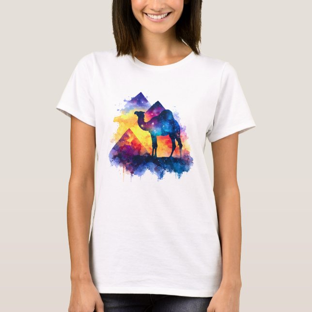 Camiseta Paisagem Cósmica Starry Night Egípcio Camel (Frente)
