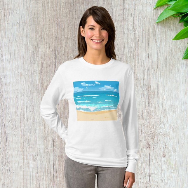 Camiseta Paisagem Costeira da Cena de Praia do Oceano Tropi (Criador carregado)