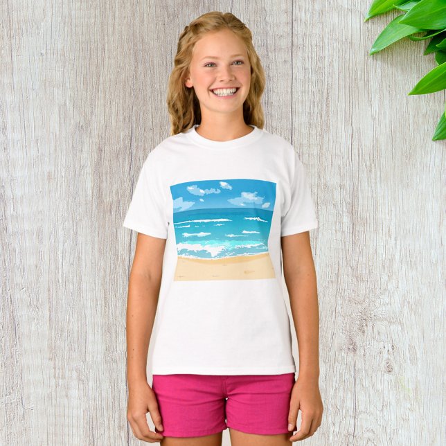 Camiseta Paisagem Costeira da Cena de Praia do Oceano Tropi (Criador carregado)