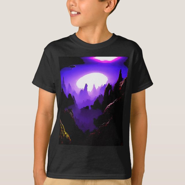 Camiseta Paisagem de alienígena com céu roxo (Frente)