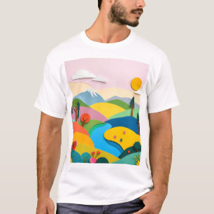 Camiseta Paisagem de Colagem de Papel abstrato