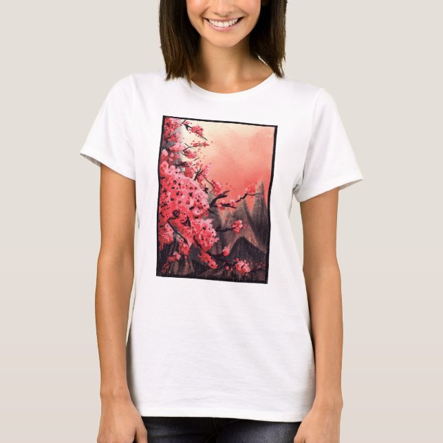 Camiseta Paisagem de flor de cerejeira (Frente)