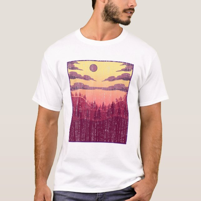 Camiseta Paisagem de Florestas à Lua Paisagem Vida Selvagem (Frente)